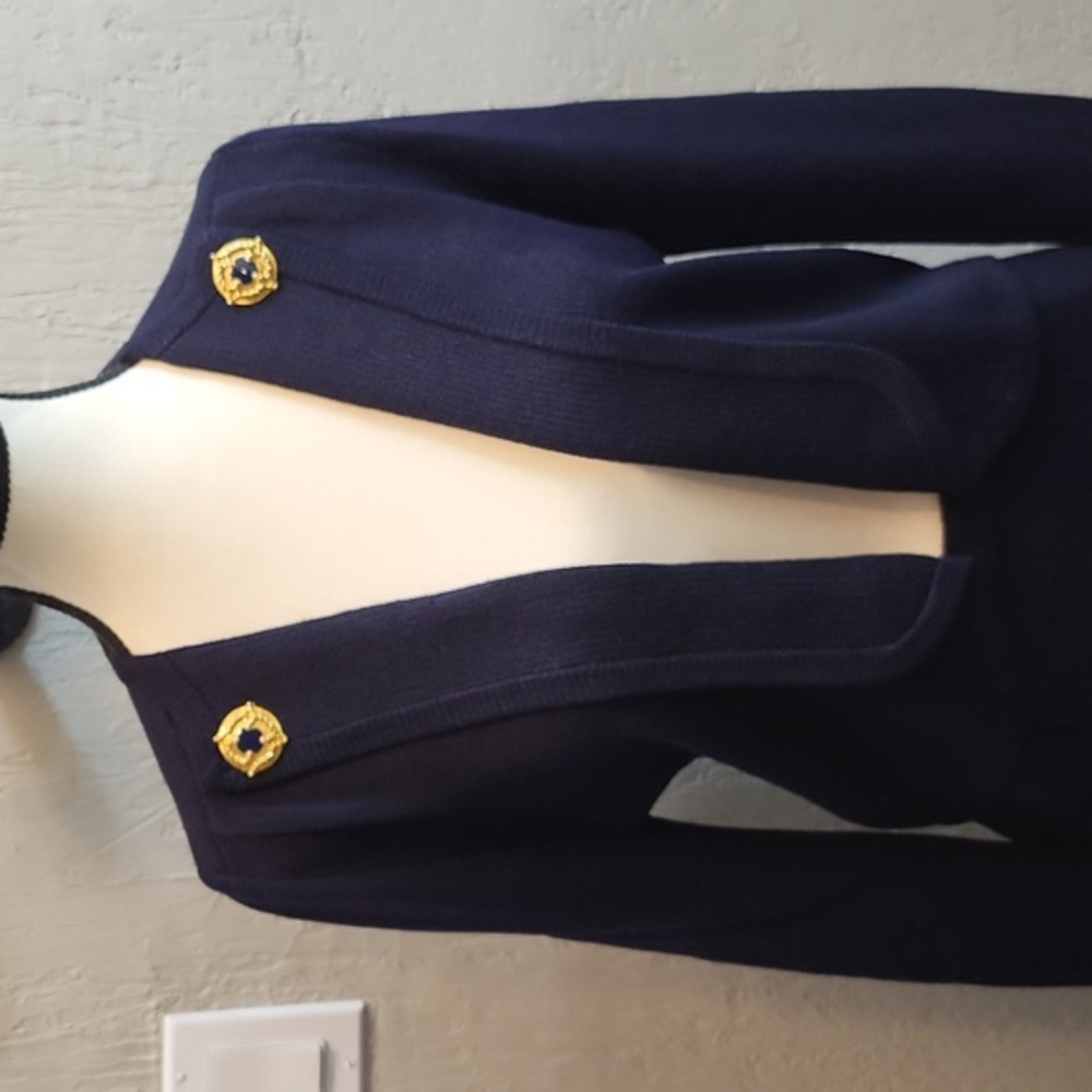 Vintage ST JOHN By Marie Gray 2 pc Navy Knit Suit Set - Picture 3 of 13